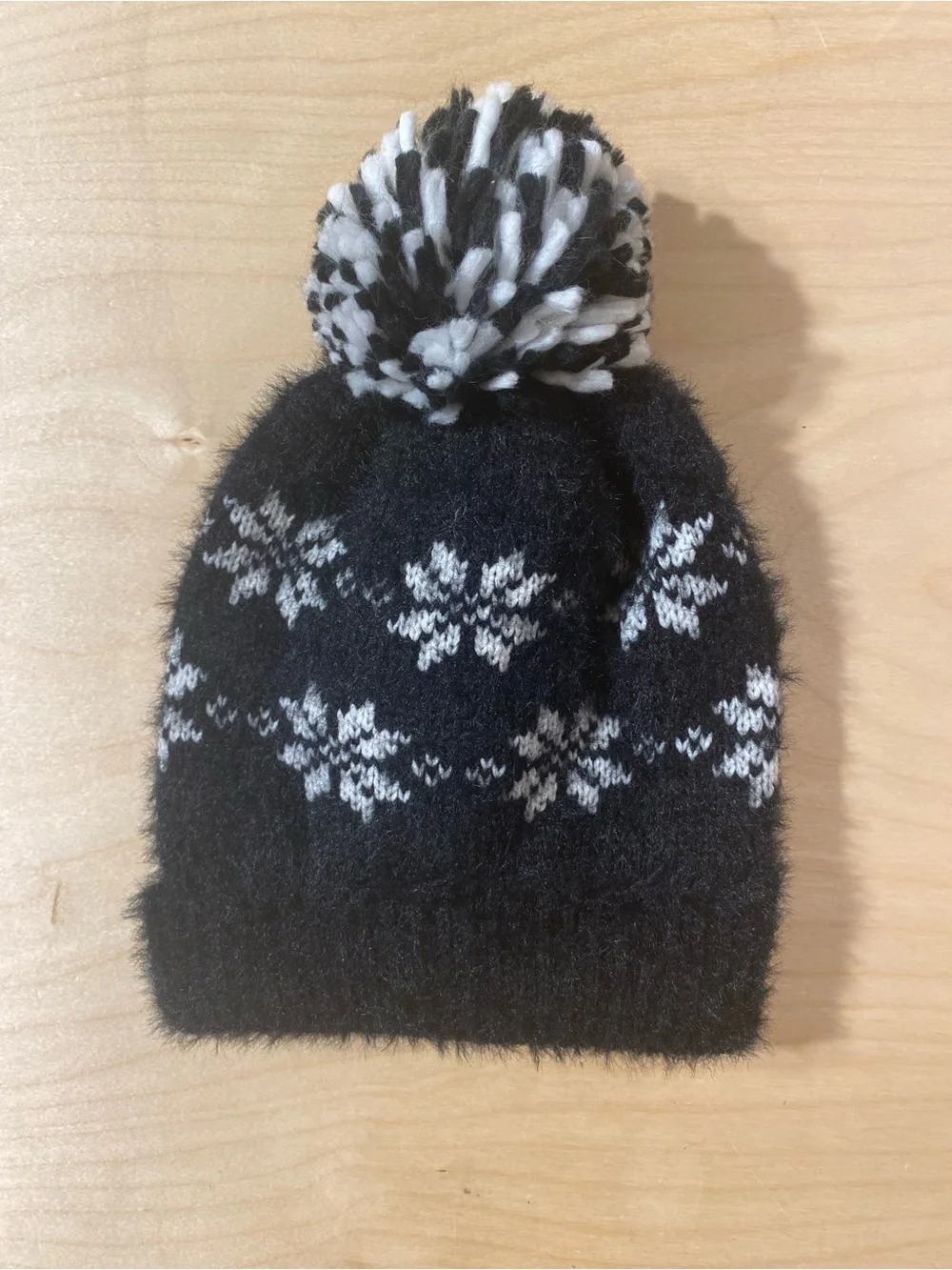 Cozy Black & White Pom Beanie for Kids - Soft Knit Winter Hat (RG)